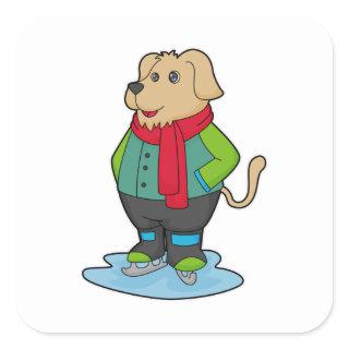 Dog at Ice skating with Ice skates Square Sticker