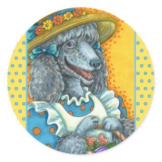 DOG BISCUITS AND EASTER EGG BASKET, CUTE POODLE CLASSIC ROUND STICKER