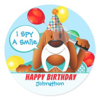 Dog Detective I Spy Game | Kids Birthday Party Cla Classic Round Sticker