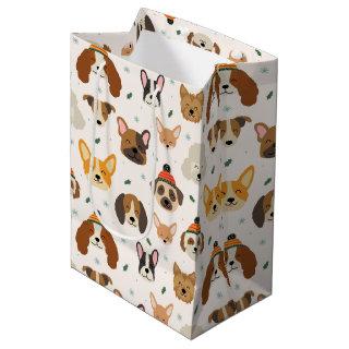 Dog Faces in Winter Hats Holiday Pattern Medium Gift Bag