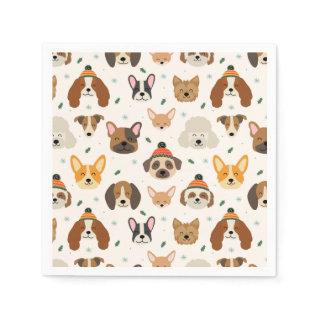 Dog Faces in Winter Hats Holiday Pattern Napkins