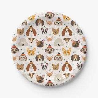 Dog Faces in Winter Hats Holiday Pattern Paper Plates