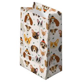 Dog Faces in Winter Hats Holiday Pattern Small Gift Bag