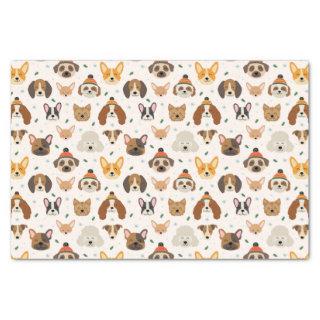 Dog Faces in Winter Hats Holiday Pattern Tissue Paper