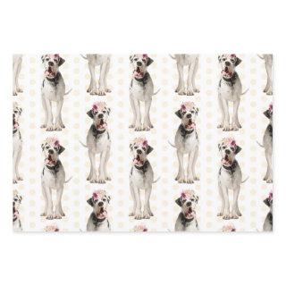 Dog Floral Great Dane Pattern, Dog Fan Gift  Sheets