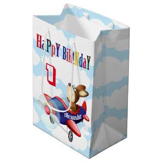 Dog Flying Airplane | Boy Birthday Medium Gift Bag