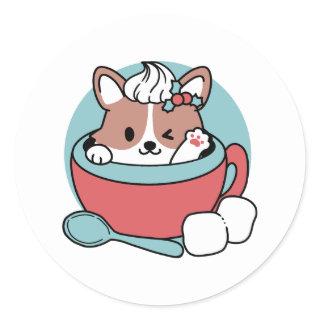 Dog in Festive Mug for Holiday Vibes - Winter Coco Classic Round Sticker