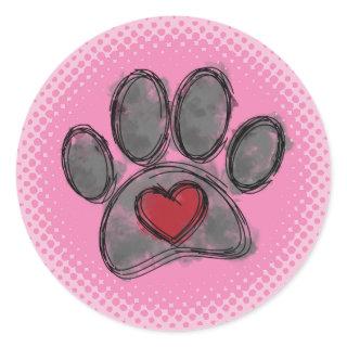 Dog Lover Drawing Watercolor Halftone Print Classic Round Sticker