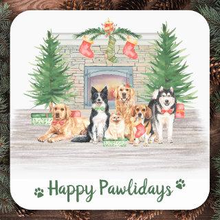 Dog Lover Happy Pawlidays Christmas Square Sticker