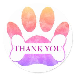 Dog Paw And Bone Colorful Watercolor Thank You Classic Round Sticker