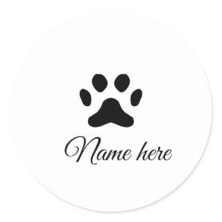 Dog paw black pet add name text animal paw photo classic round sticker