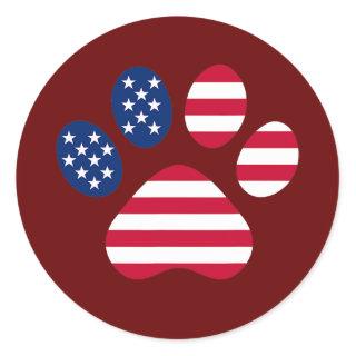 Dog Paw Print American Flag USA Cute 4th Of July Classic Round Sticker