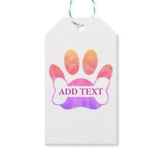 Dog Paw Print And Bone Colorful Watercolor Custom Gift Tags
