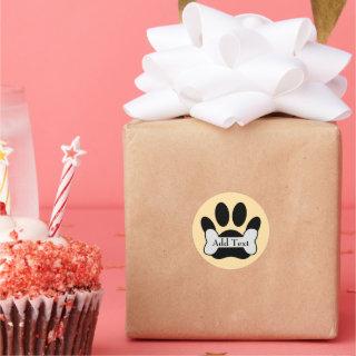 Dog Paw Print And Bone On Yellow Classic Round Sticker