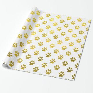 Dog Paw Print Gold White Metallic Faux Foil Paws