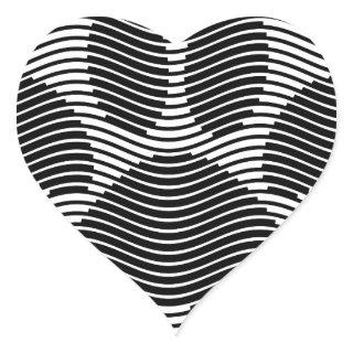 Dog Paw Print On Black And White Waves Heart Sticker