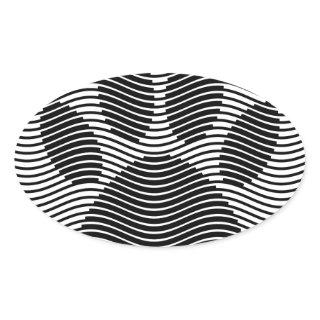 Dog Paw Print On Black And White Waves Oval Sticker