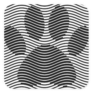 Dog Paw Print On Black And White Waves Square Sticker