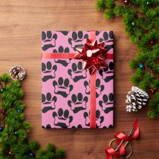 Dog Paw Prints And Bones Pattern Black Pink