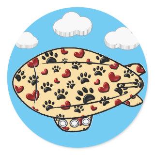 Dog Paw Prints And Red Hearts Custom Blimp Classic Round Sticker