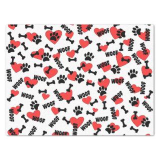 Dog Paw Prints Bones Heart And Woofs Pattern Tissue Paper