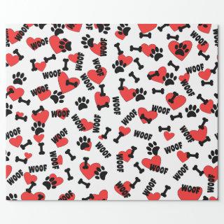 Dog Paw Prints Bones Heart And Woofs Pattern