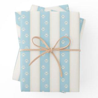 Dog Paw Prints on Pale Blue & Antique White  Sheets