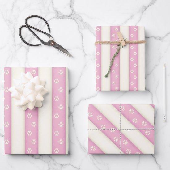 Dog Paw Prints on Pink & White Stripes Pretty  Sheets