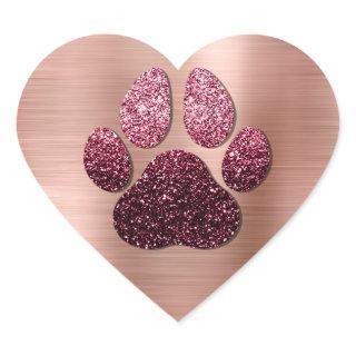 Dog Pet Paw Rose Burgund Glitter Heart Spark Heart Sticker