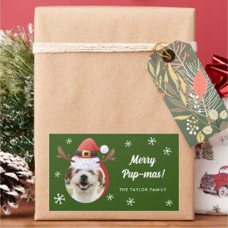 Dog Photo w/ Santa Reindeer Antler Hat Christmas Rectangular Sticker