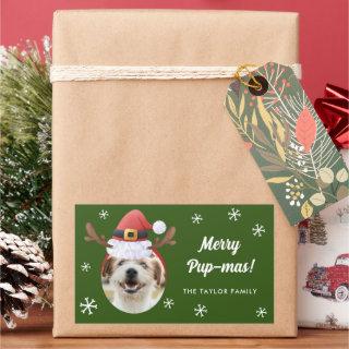 Dog Photo w/ Santa Reindeer Antler Hat Christmas Rectangular Sticker