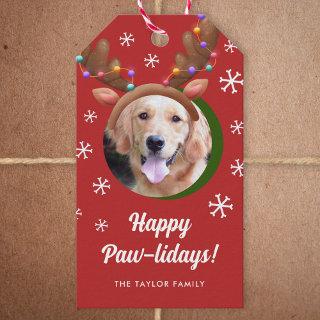Dog Photo with Reindeer Antler Hat Christmas Gift Tags