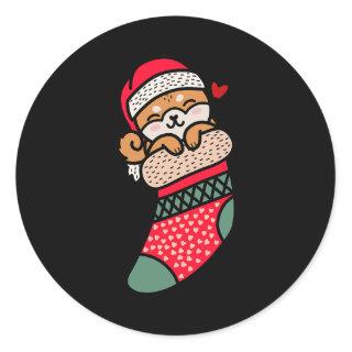 Dog Shiba Inu Cute Shiba Inu Dog In Christmas Sock Classic Round Sticker