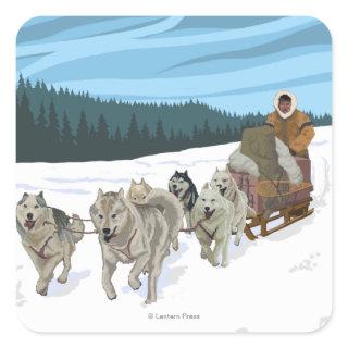 Dog Sledding Scene - Yukon, Alaska Square Sticker