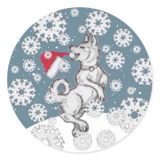 Dog & Snowflakes Shiba Inu Winter Snow Christmas Classic Round Sticker