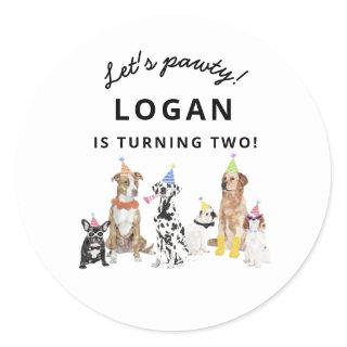 Dog Theme Let's Pawty Dog Birthday Party  Classic Round Sticker