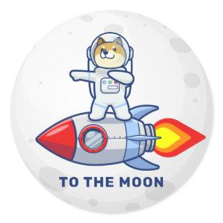 Dogecoin To The Moon Rocket Man Space Doge Crypto  Classic Round Sticker