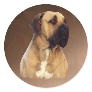 Dogue De Bordeaux Mastiff Dog Portrait Painting Classic Round Sticker