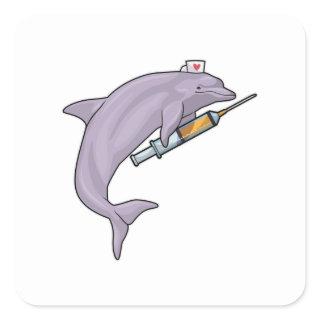Dolphin as Nurse with Syringe Square Sticker