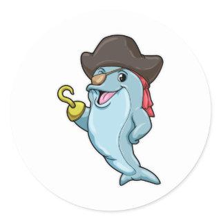 Dolphin as Pirate with Eye patch & Hooked hand Classic Round Sticker