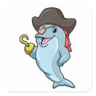 Dolphin as Pirate with Eye patch & Hooked hand Square Sticker