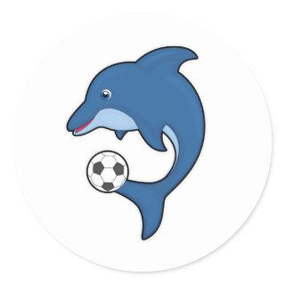 Dolphin as Soccer player with Soccer ball Classic Round Sticker