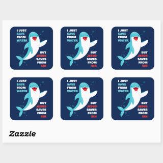 Dolphin Faith Kids Jesus Saves from Sin Christian Square Sticker