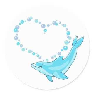 Dolphin Heart Classic Round Sticker
