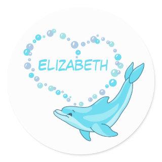 Dolphin Heart Personalized Classic Round Sticker