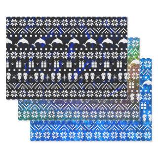 Dolphins and Seahorses Blue Christmas Patterned  Sheets