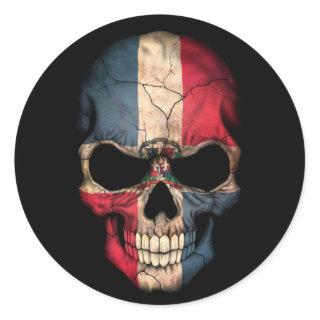 Dominican Republic Flag Skull on Black Classic Round Sticker