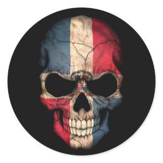 Dominican Republic Flag Skull on Black Classic Round Sticker