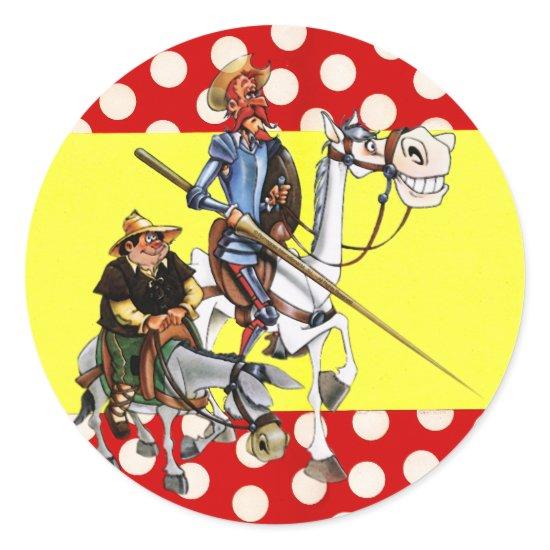 DON QUIJOTE & SANCHO & Flamenco-Spanish Flag Classic Round Sticker
