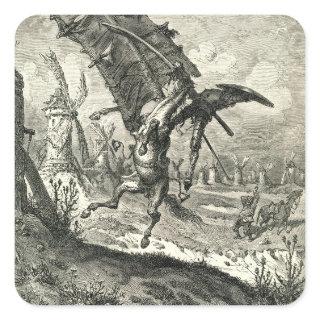 Don Quixote and the Windmills Square Sticker